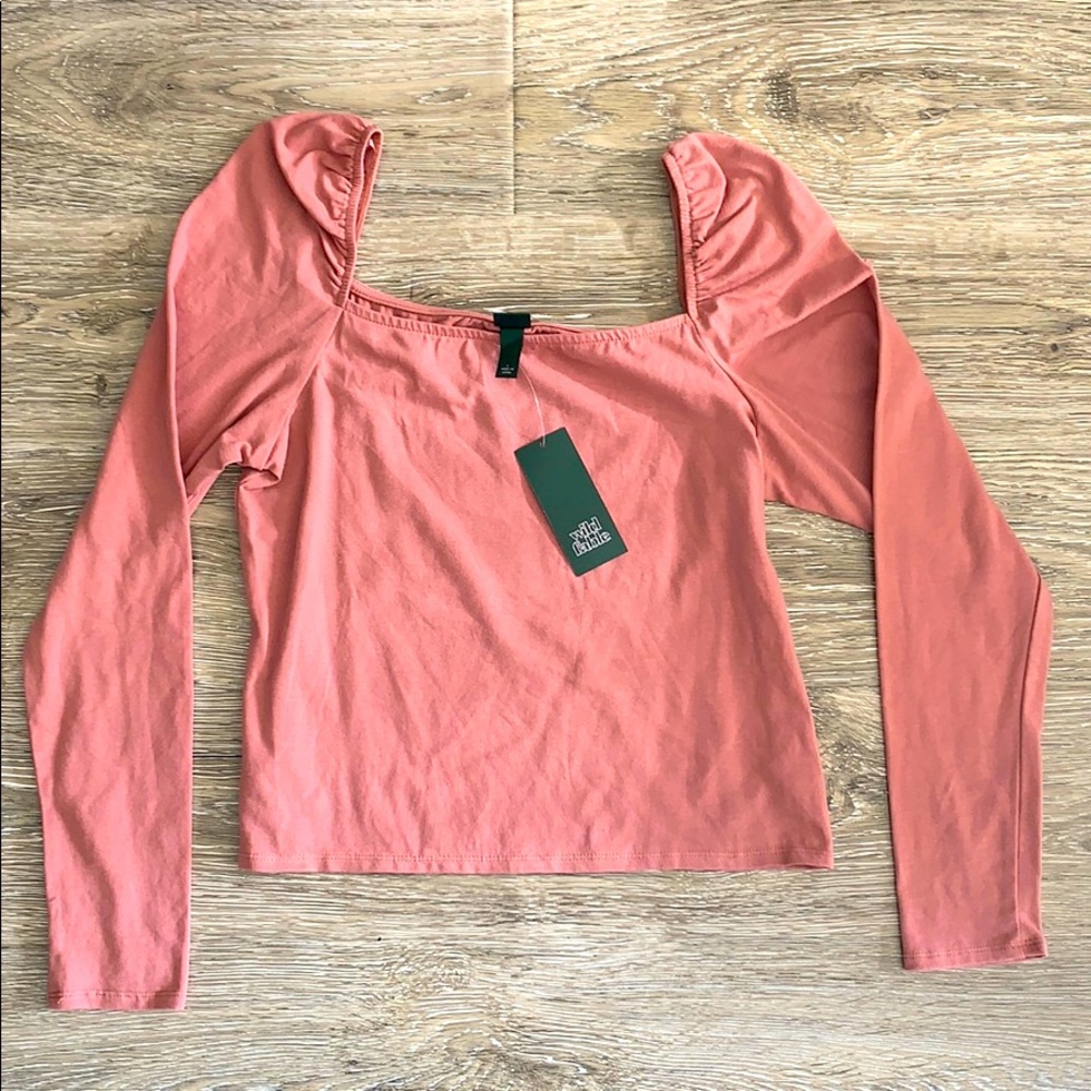 NWT wild fable rose pink square neck LS cotton top